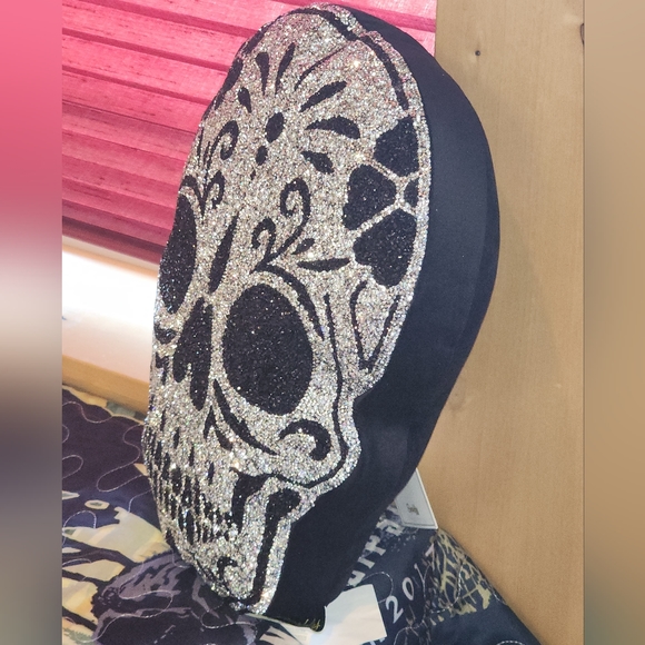 Skull Pillow Bling Skull Pillow Halloween Decor Sparkles Home Skull Pillow - Picture 5 of 7